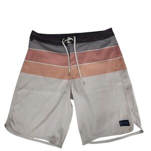 ONeill Board Short sz 32 Men Swim Surf Skater Beach Aloha Stripe Red Brown White